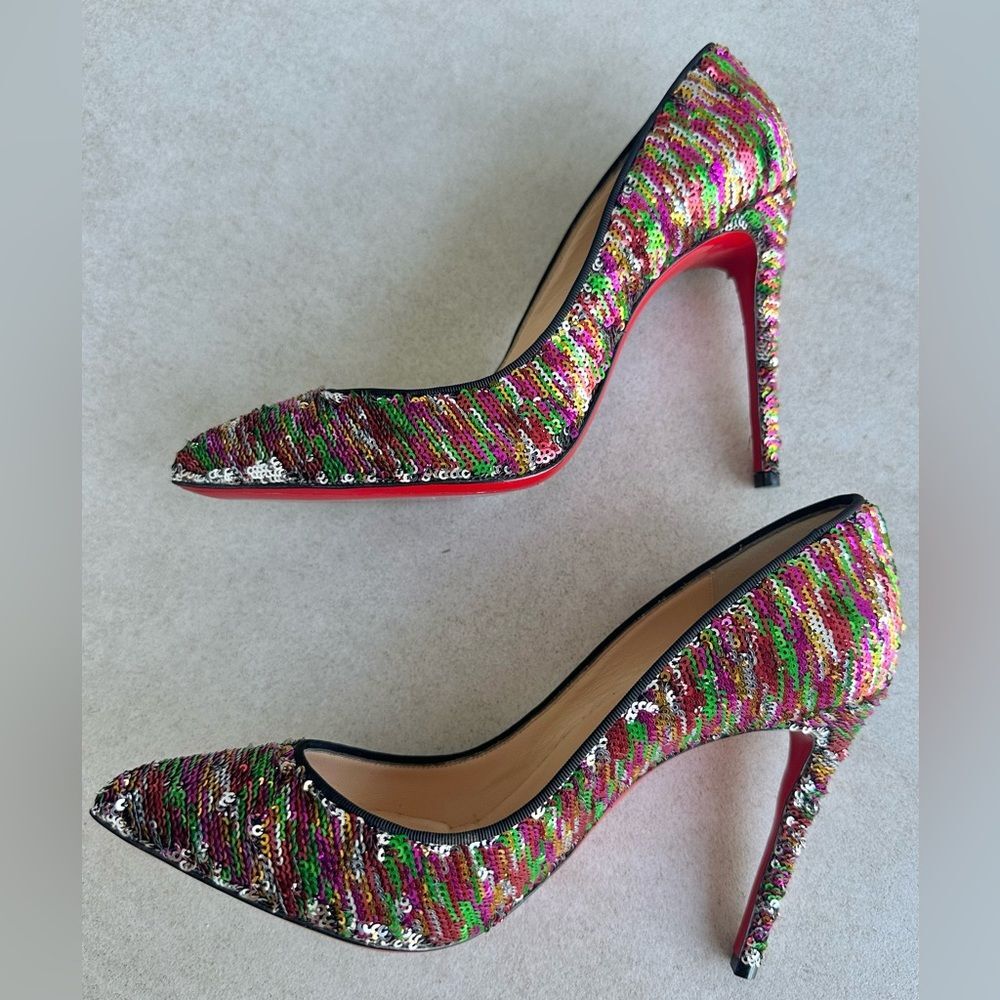 Christian Louboutin Pigalle Follies Pumps Silver and Multicolor Sequin 100 39.5 - Picture 10 of 11